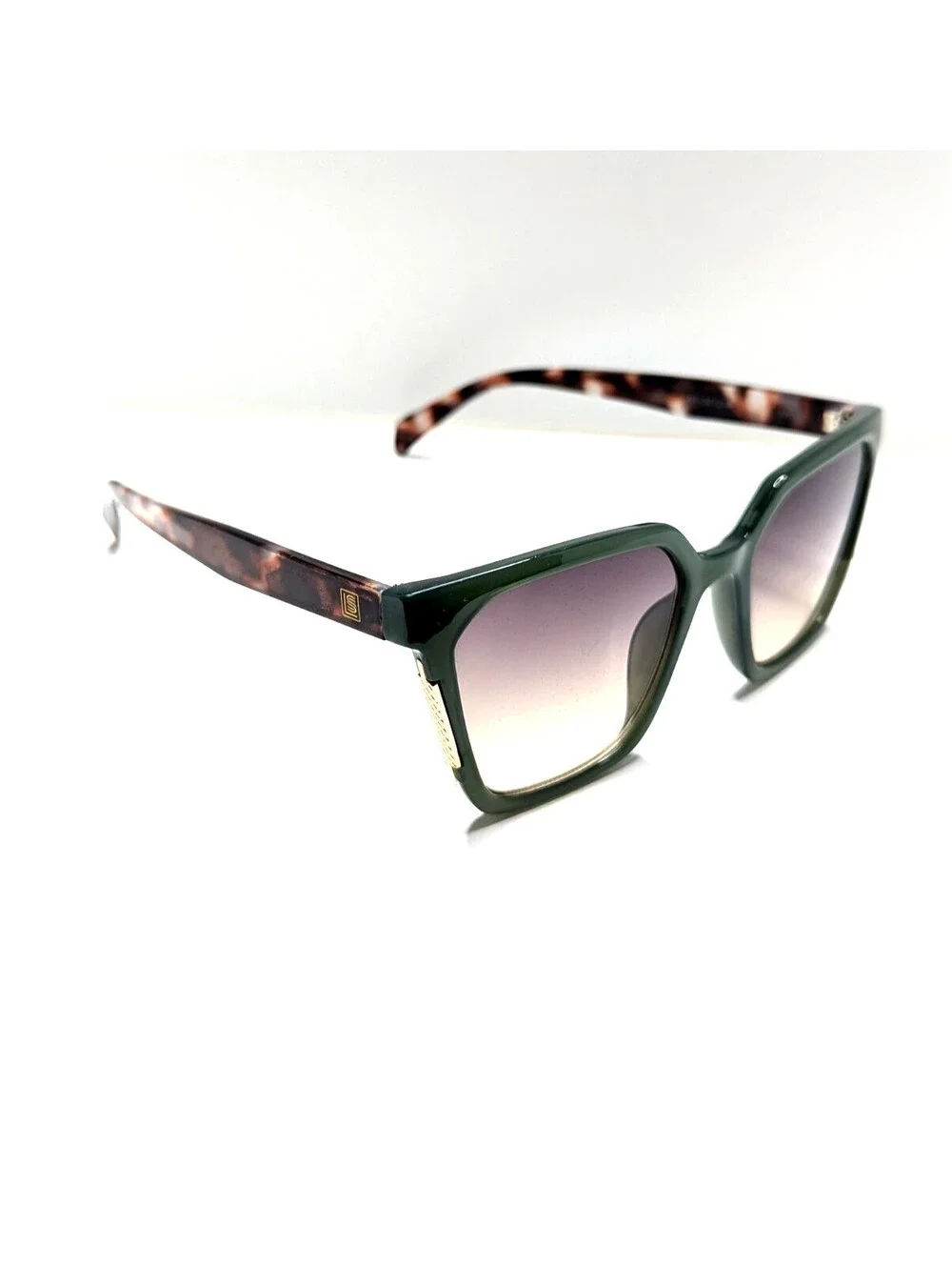 Laundry Shelli Segal LS288 Gray Gradient Green Tortoise Geometric Sunglasses
